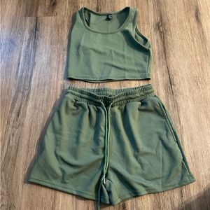 Two Piece Green Tank Top and Shorts Set